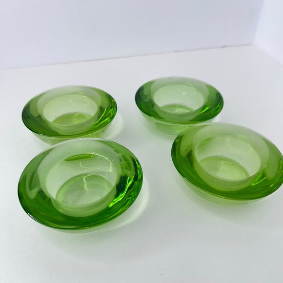 Four Crate & Barrel Lime Green Clear Glass Tea Light Holders 3" - Picture 1 of 3